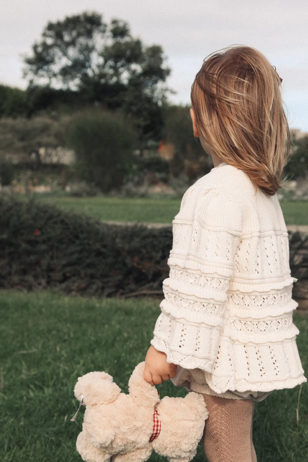 Cream Crochet Flare Sleeve Sweater