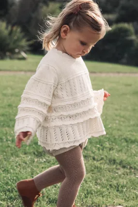 Cream Crochet Flare Sleeve Sweater