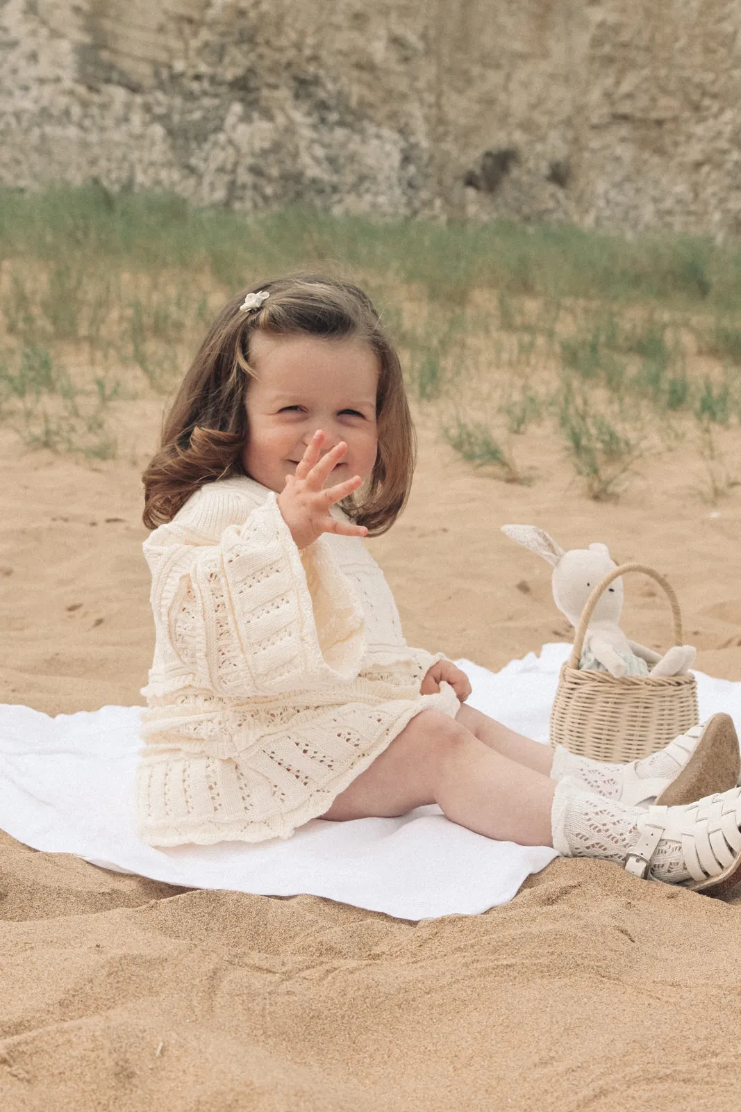 Cream Crochet Flare Sleeve Sweater