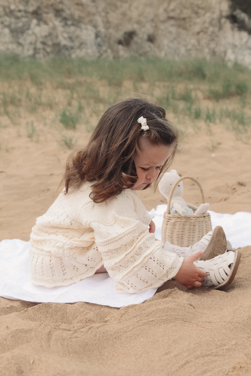 Cream Crochet Flare Sleeve Sweater