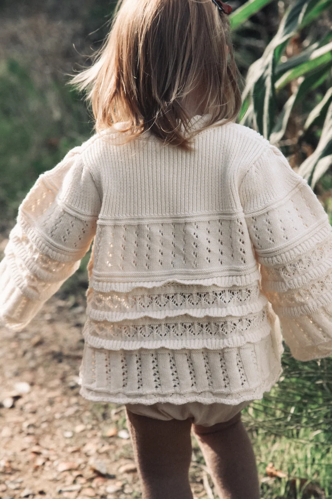 Cream Crochet Flare Sleeve Sweater