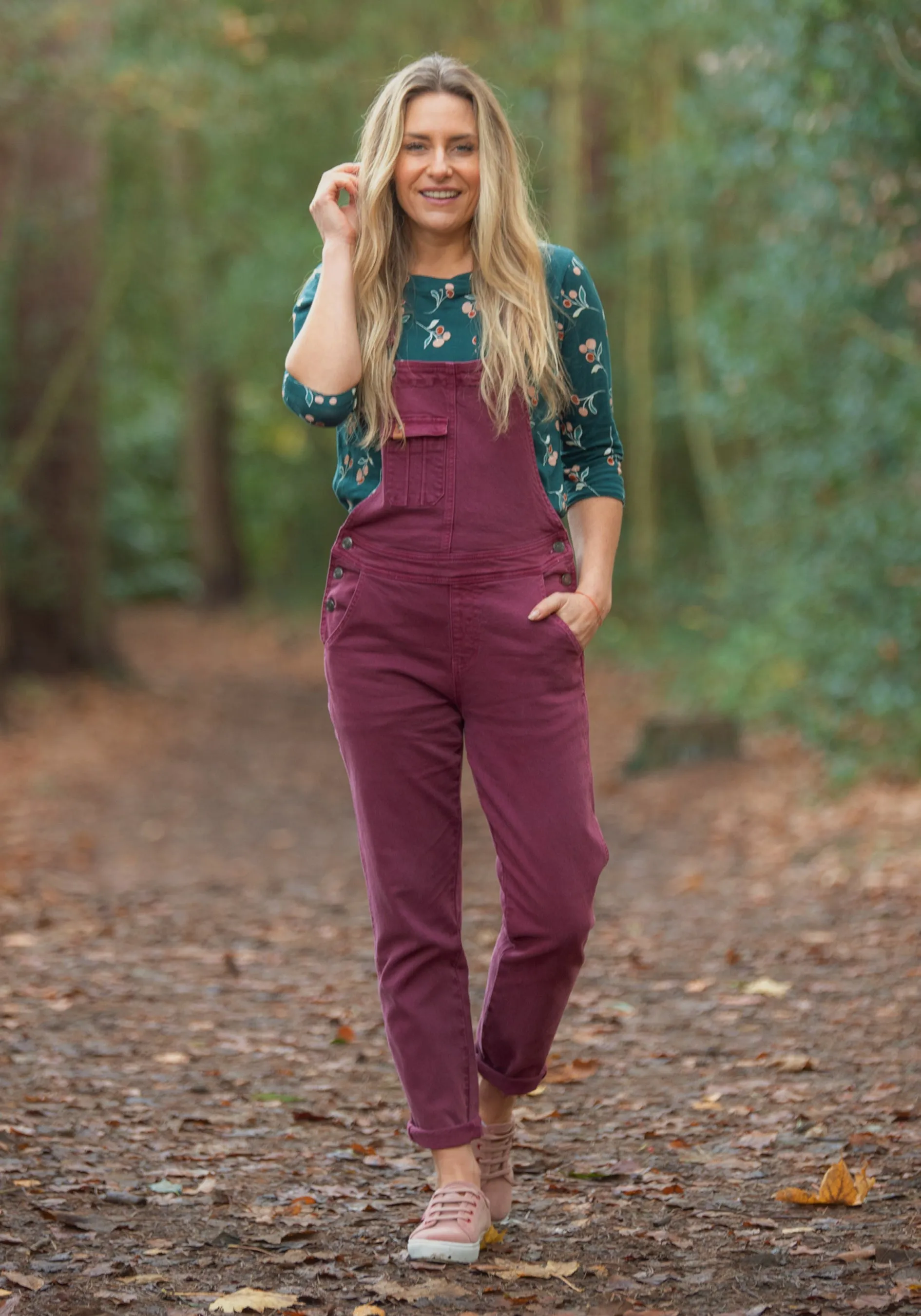 Denim overalls.