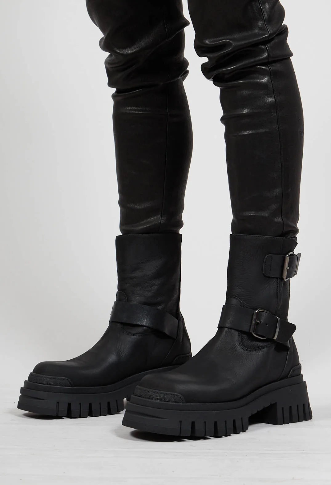 Double Buckle Ankle Boots - Gasoline Cobra Nero