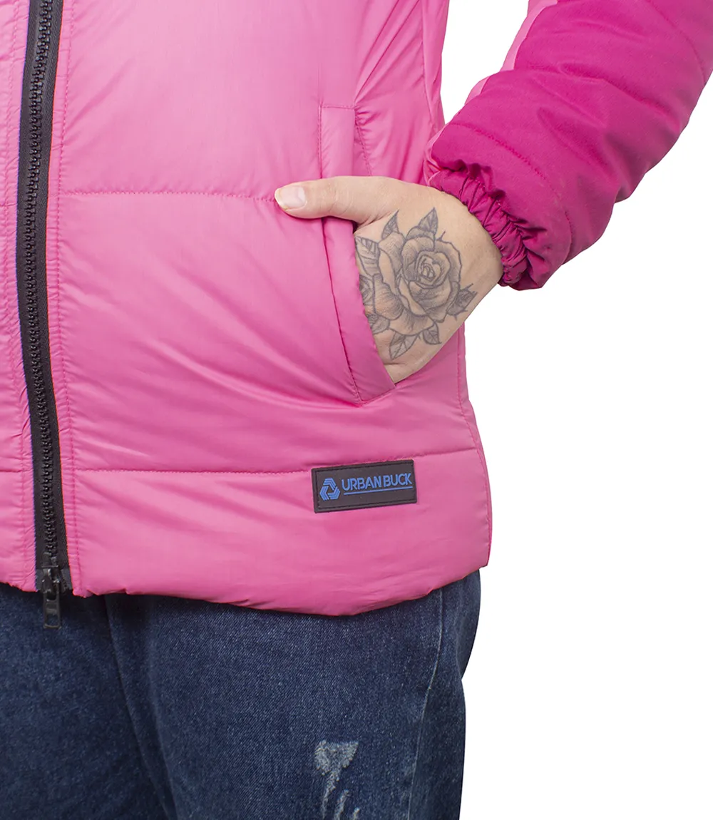 Dual Tone Womens Pink Puffer Jacket