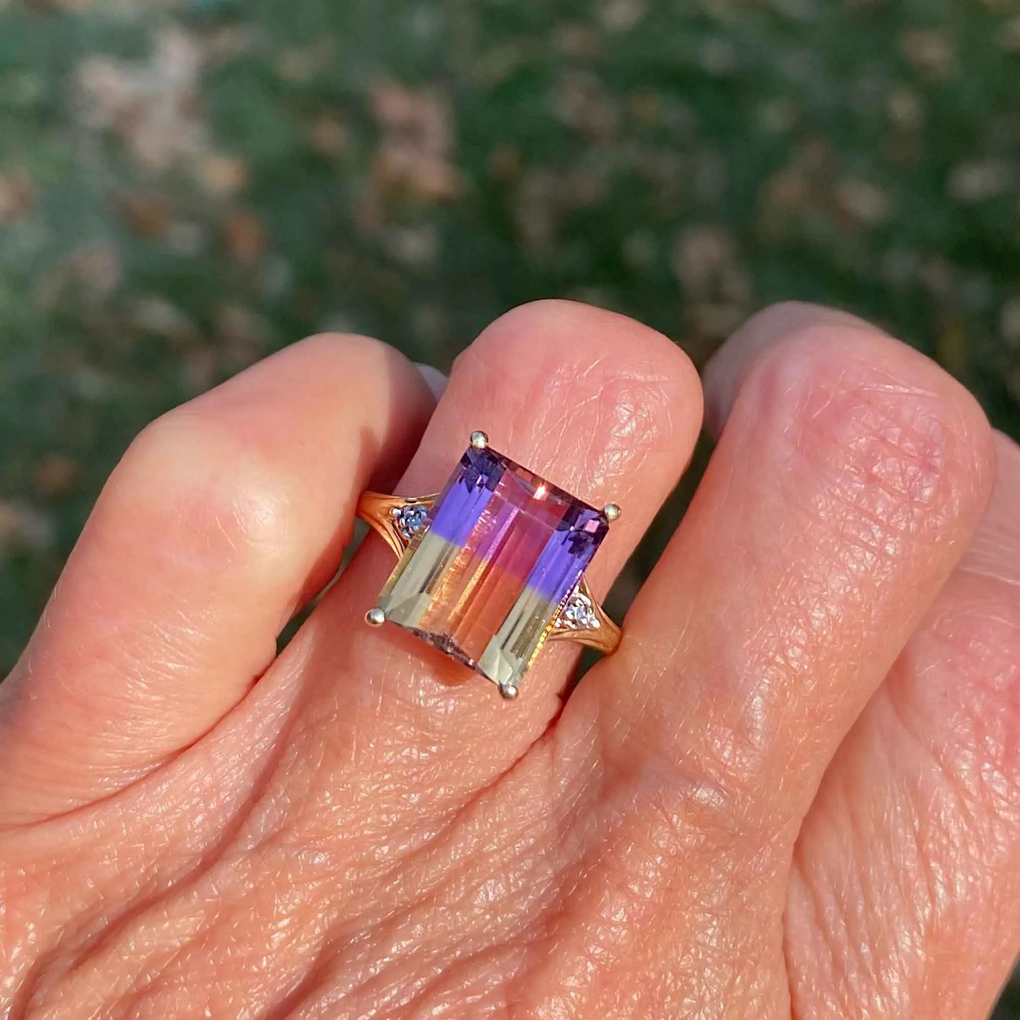 Estate Diamond and Ametrine 10K Gold Ring, Sz 6.75