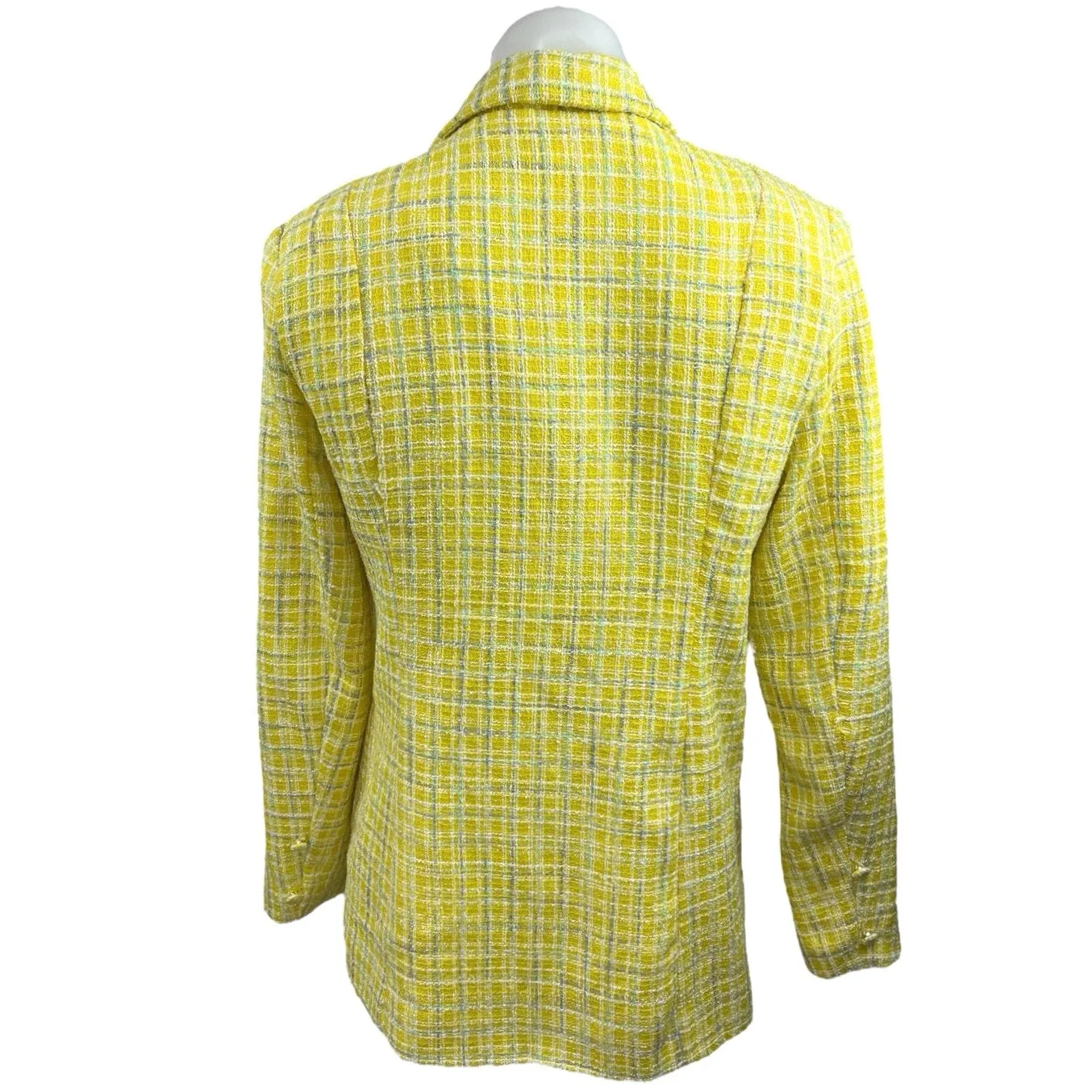 Fate Womens Yellow Double Breasted Plaid Tweed Career Business Blazer Jacket S