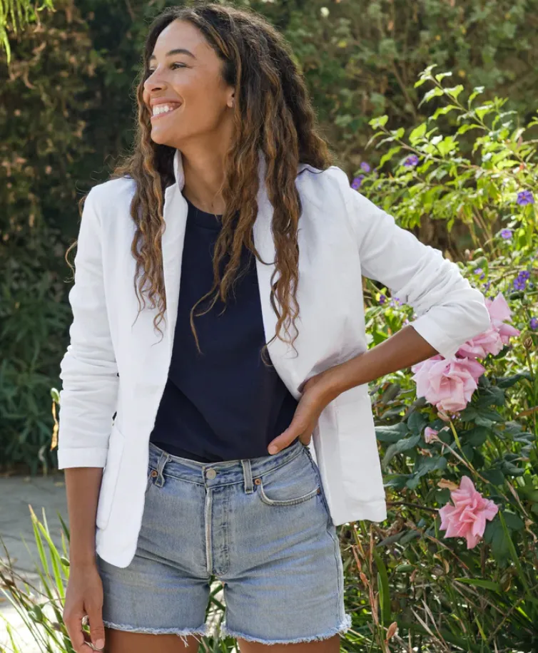 Frank & Eileen DUBLIN Italian Performance Denim Blazer in White 