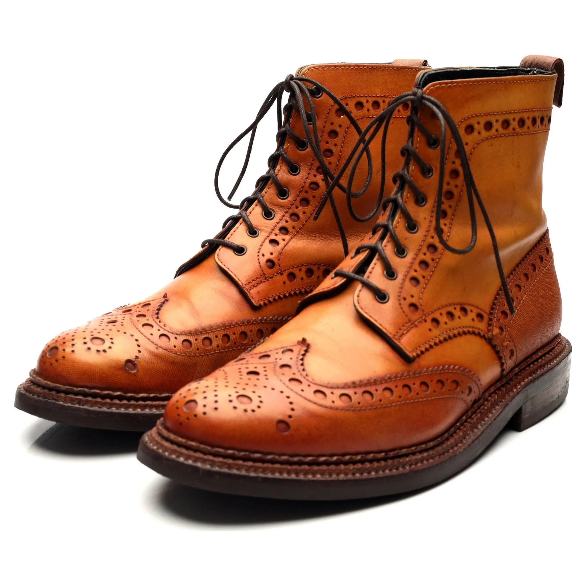 'Fred' Triple Welt Tan Brown Leather Brogue Boots UK 8 G