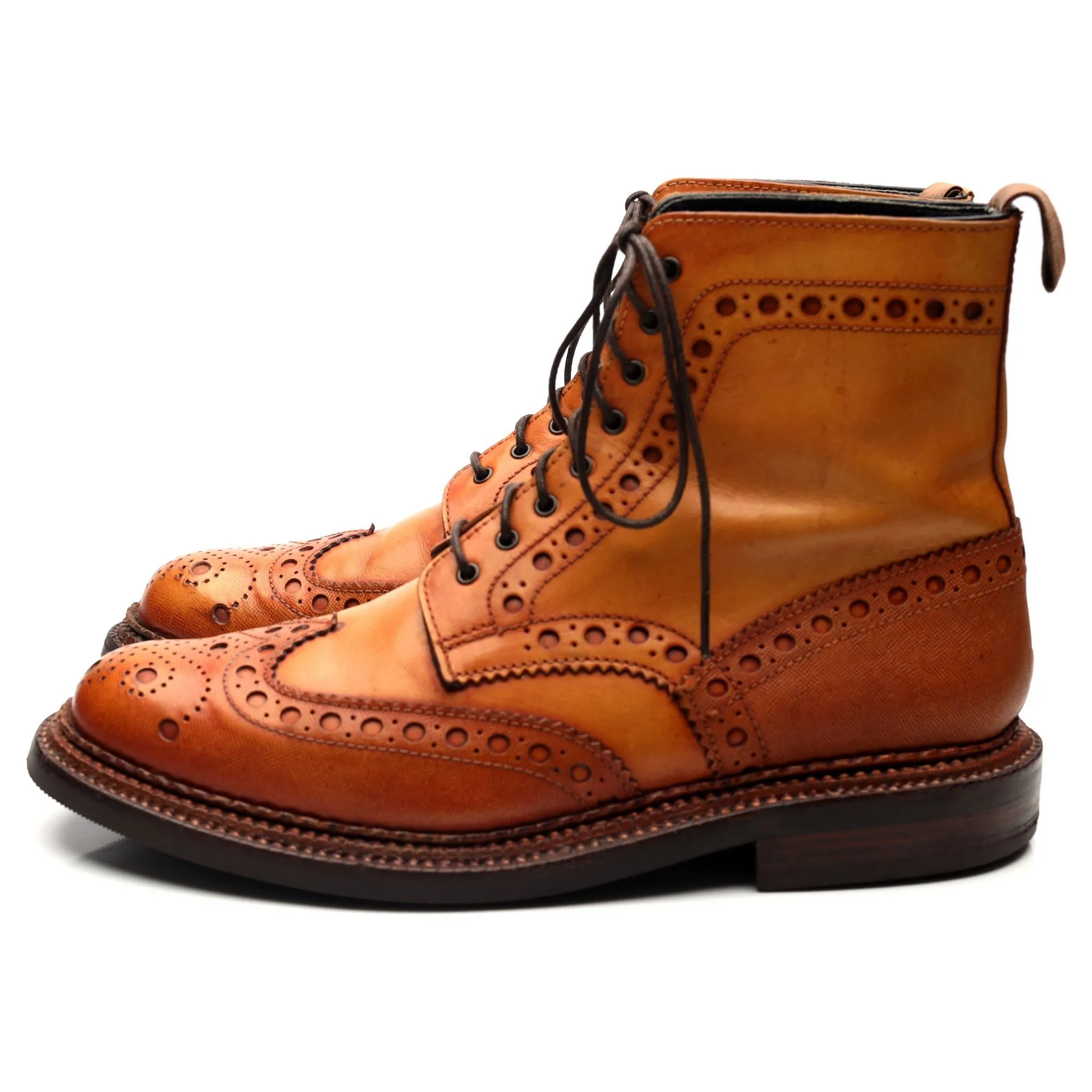 'Fred' Triple Welt Tan Brown Leather Brogue Boots UK 8 G