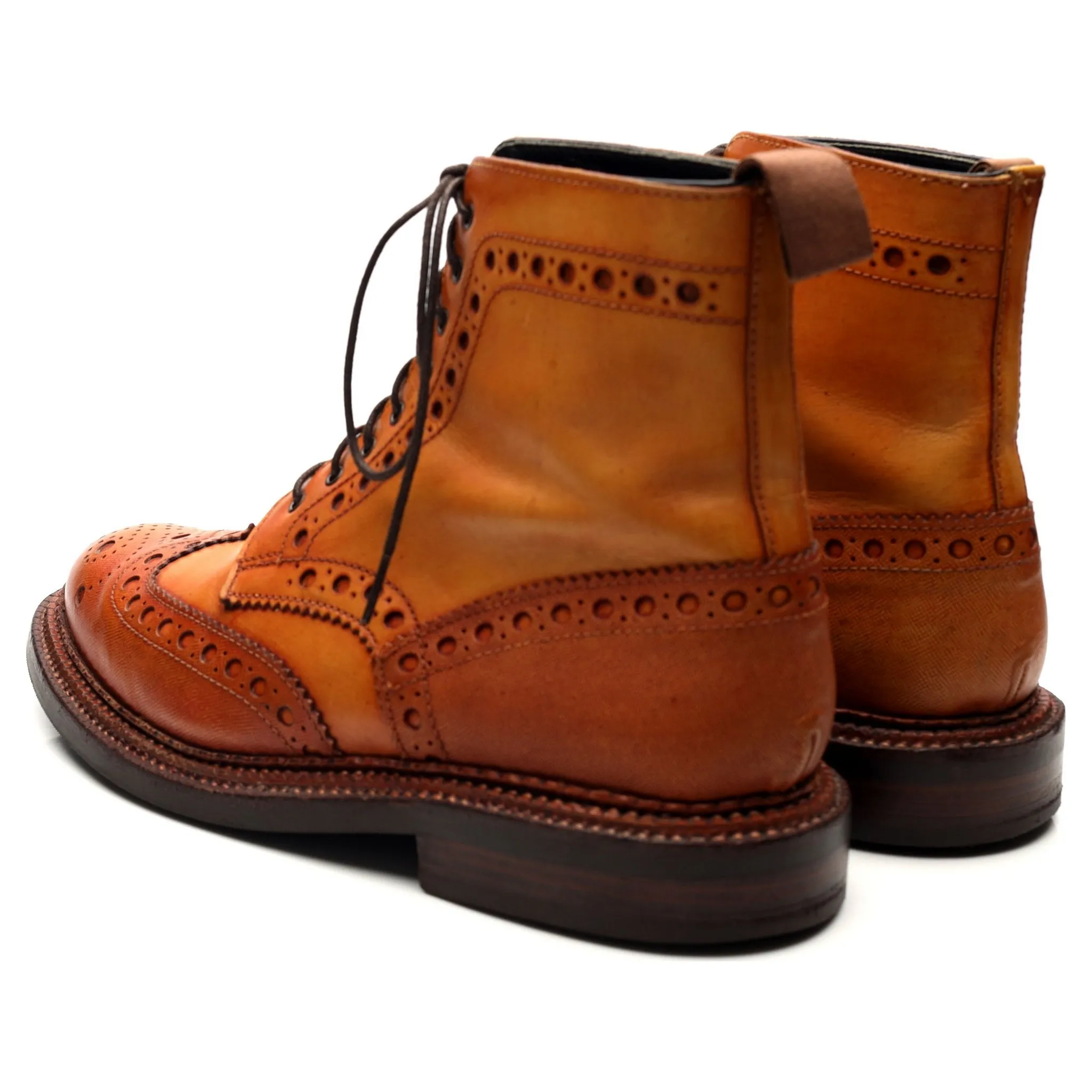 'Fred' Triple Welt Tan Brown Leather Brogue Boots UK 8 G