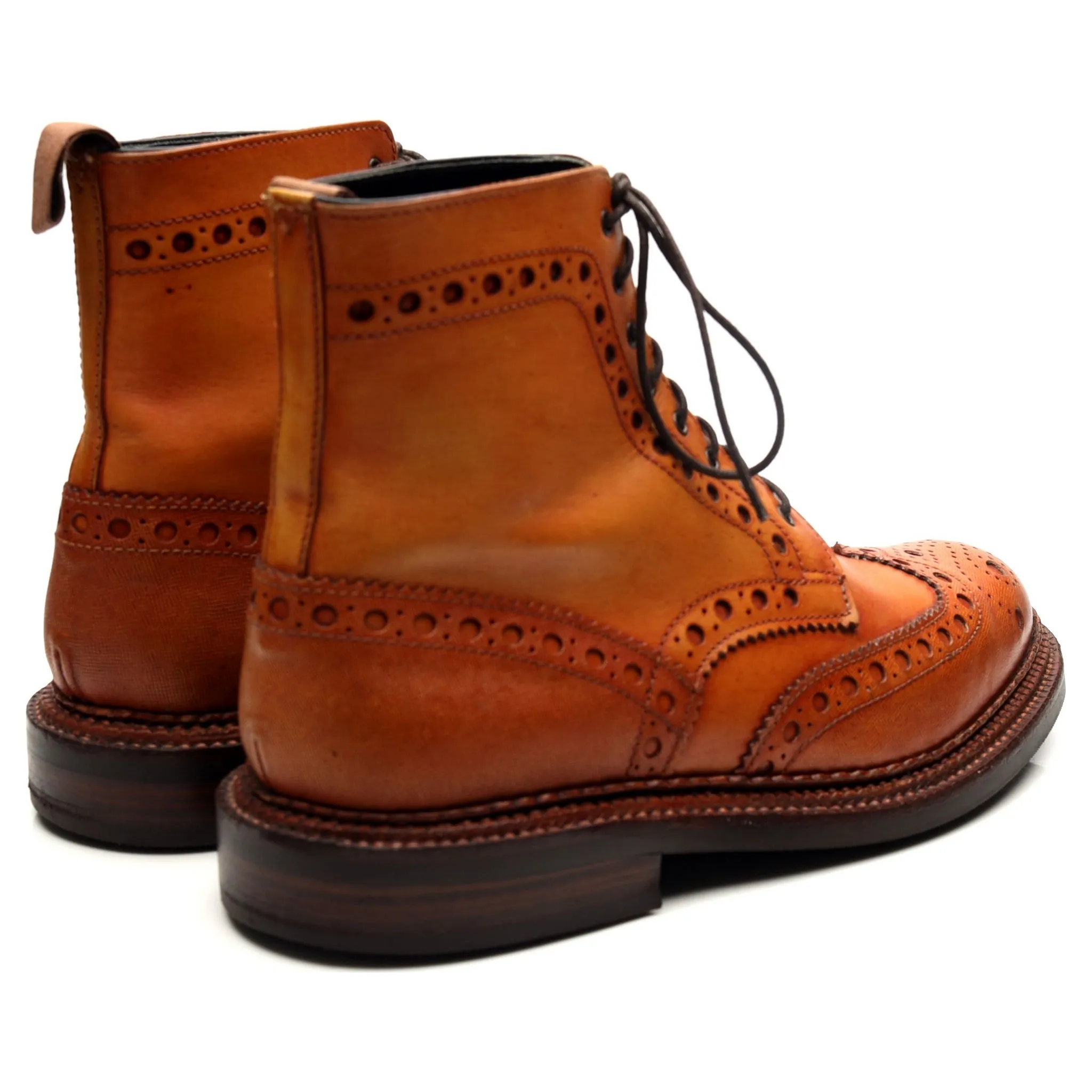 'Fred' Triple Welt Tan Brown Leather Brogue Boots UK 8 G