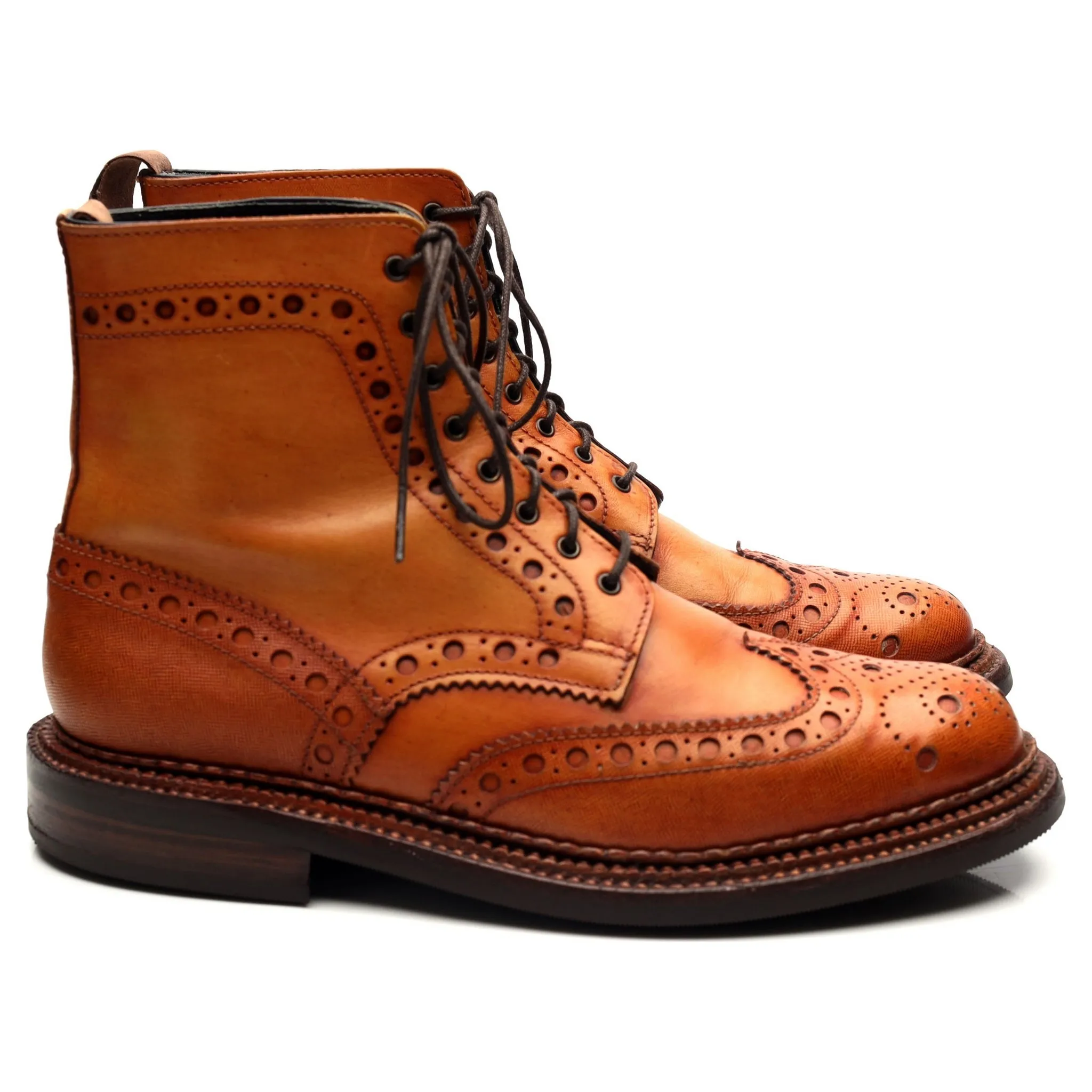 'Fred' Triple Welt Tan Brown Leather Brogue Boots UK 8 G