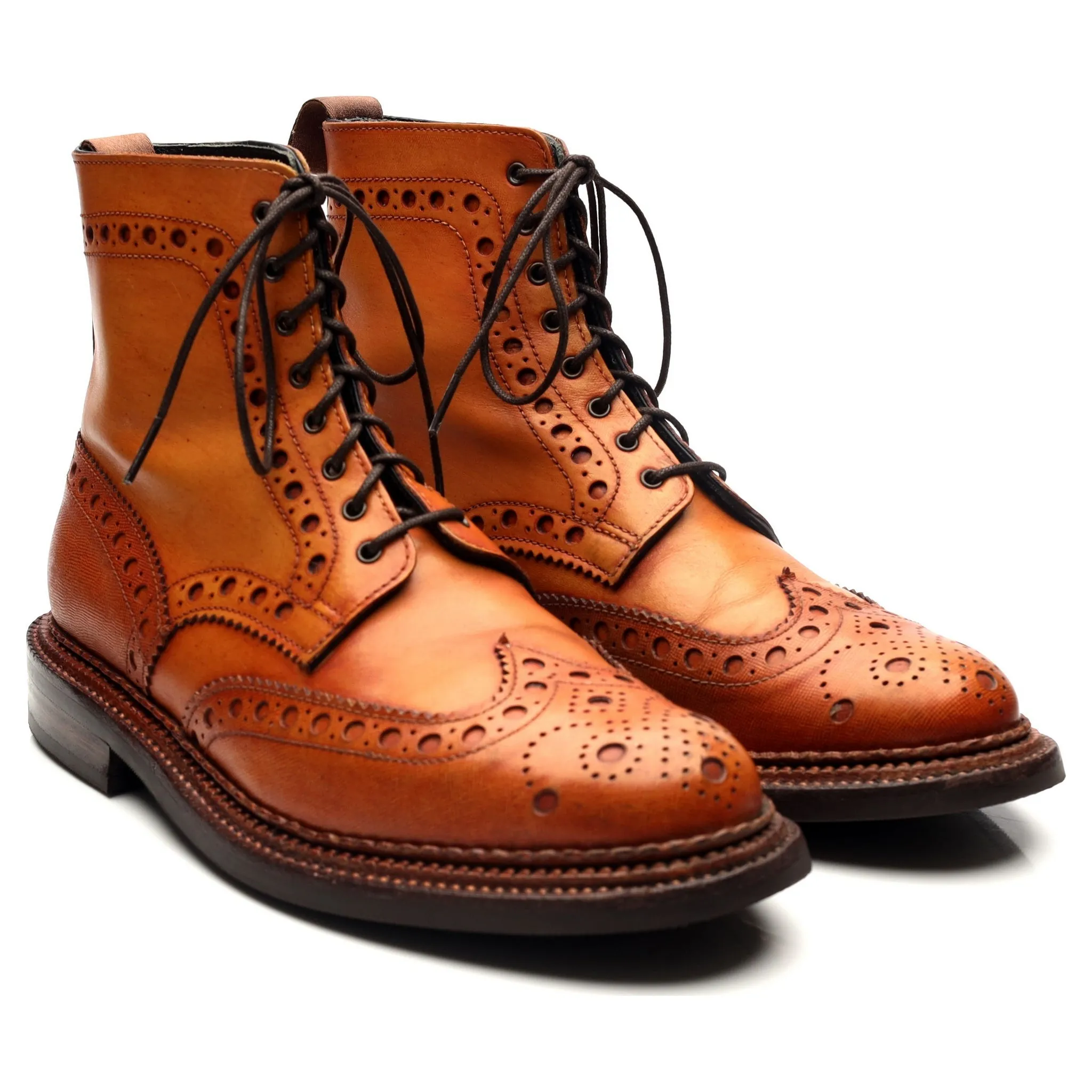 'Fred' Triple Welt Tan Brown Leather Brogue Boots UK 8 G