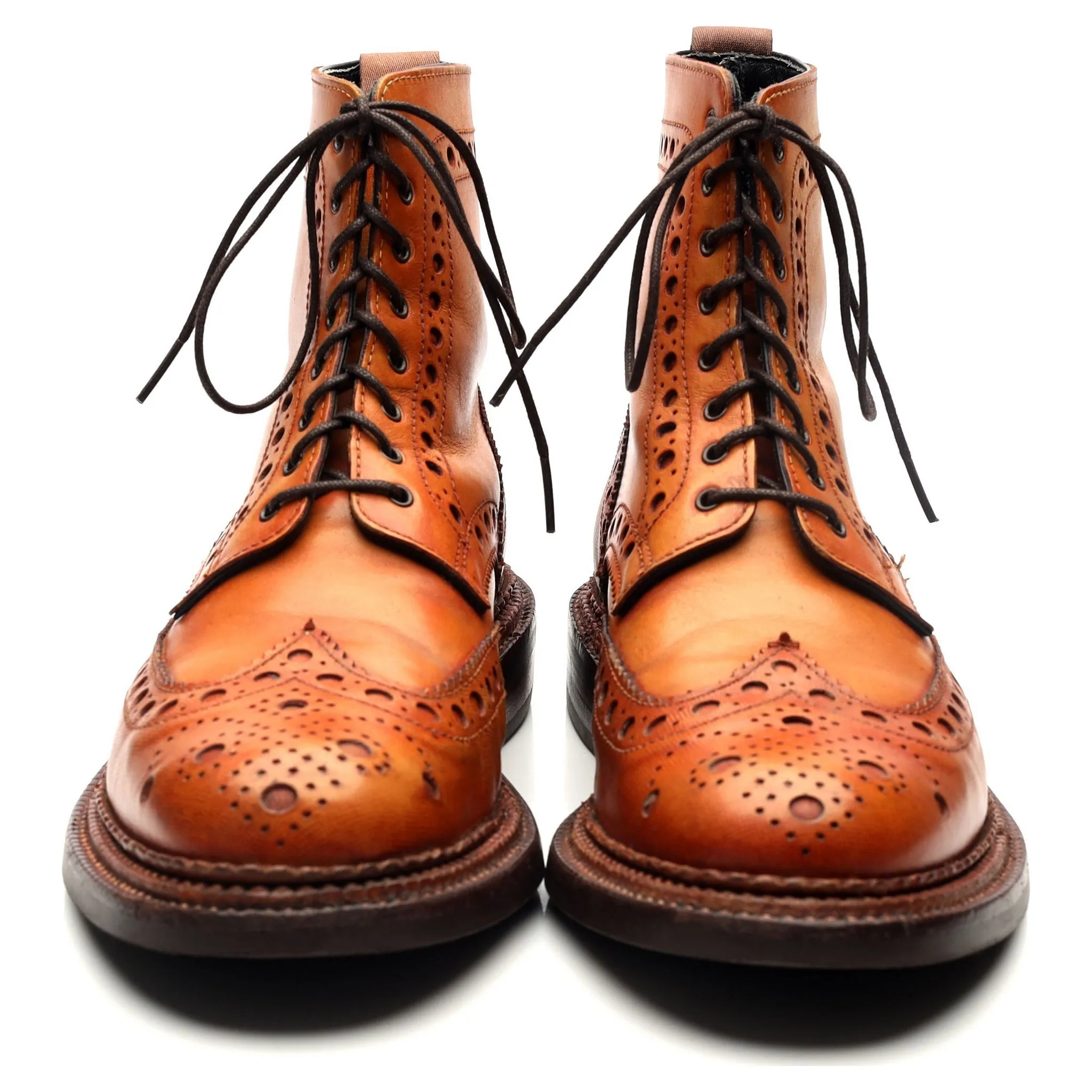 'Fred' Triple Welt Tan Brown Leather Brogue Boots UK 8 G