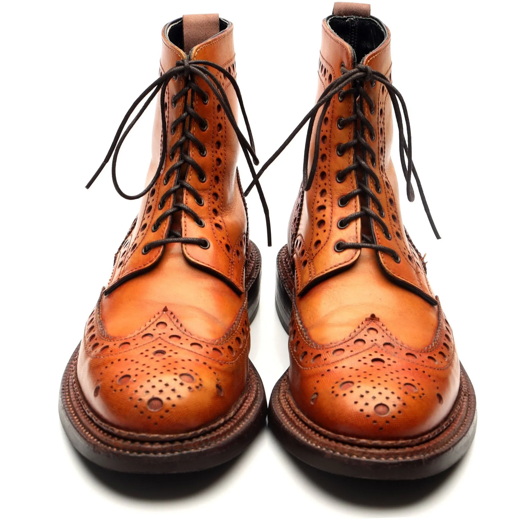 'Fred' Triple Welt Tan Brown Leather Brogue Boots UK 8 G