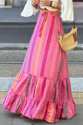 geometric high waist skirt with drawstring