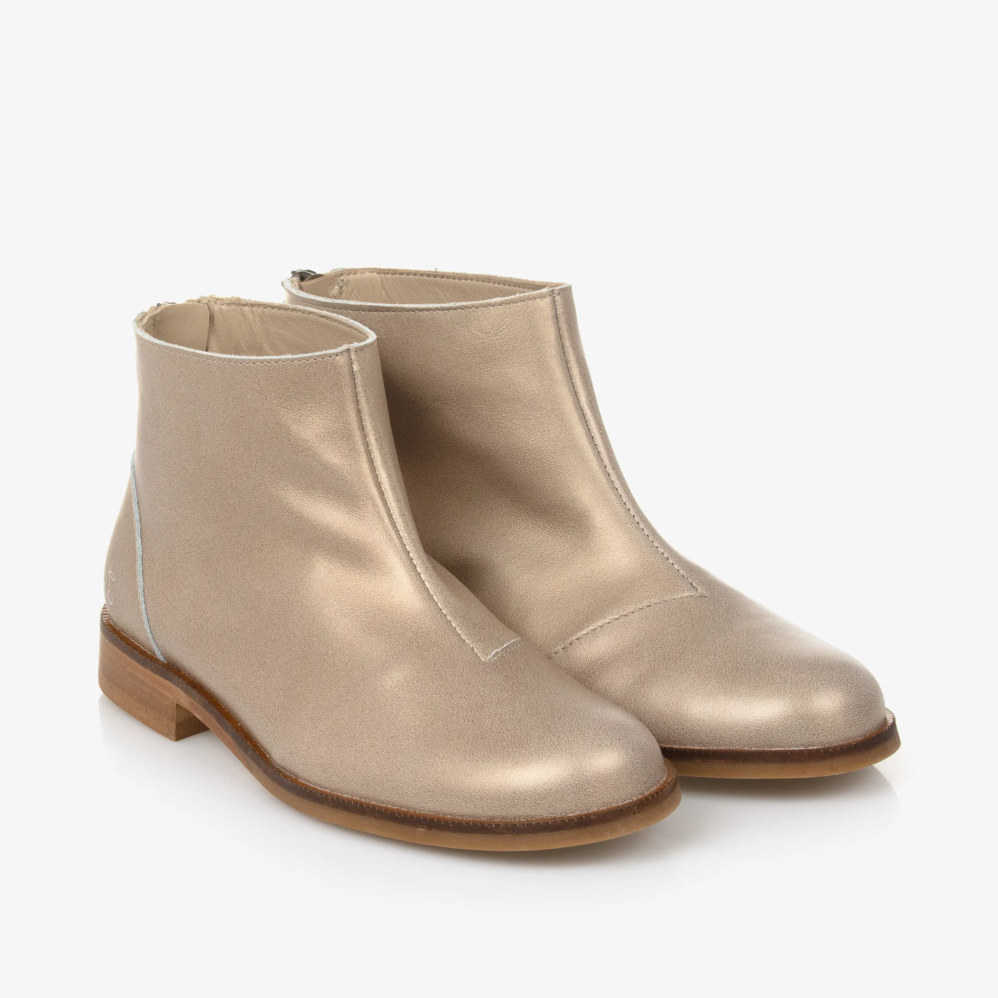 Girls Gold Leather Ankle Boots