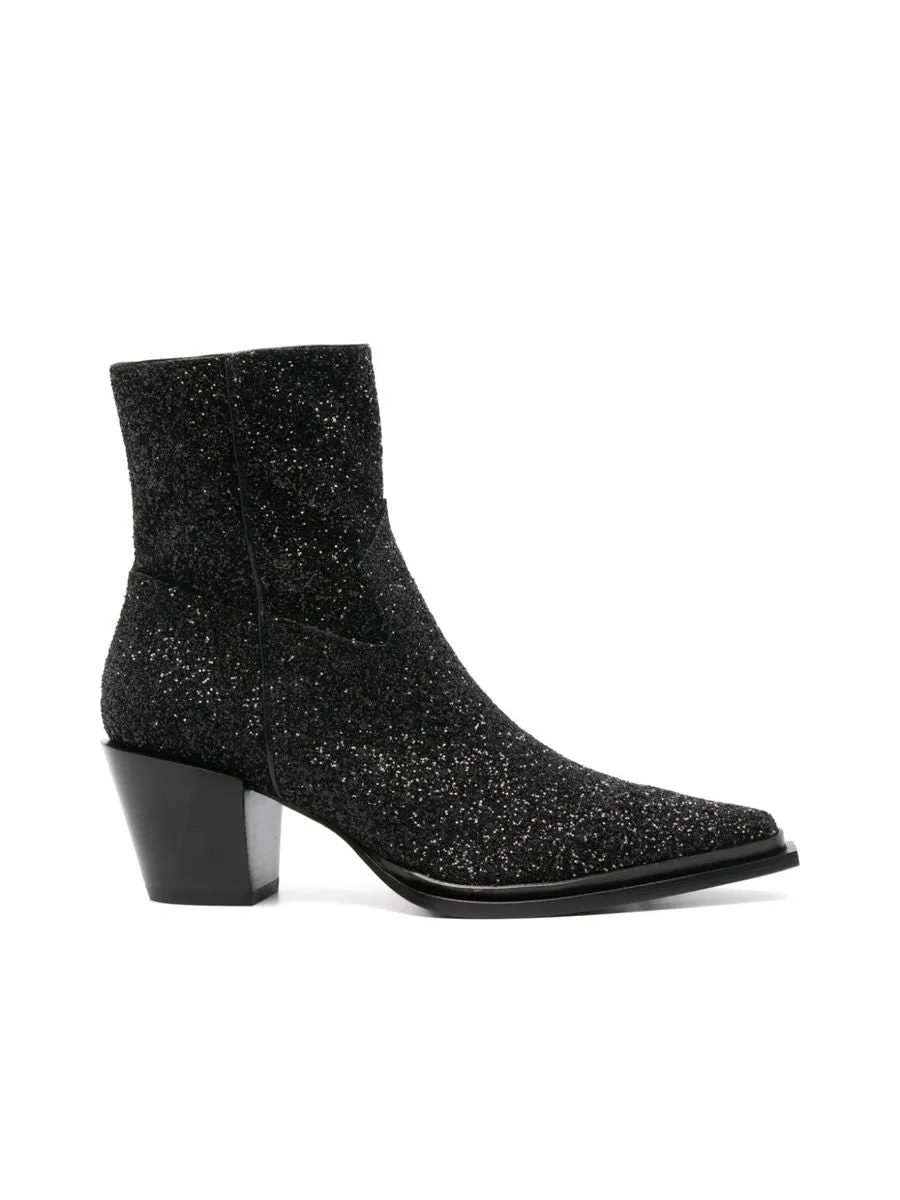 Glitter Detailing Western Style Ankle Boots