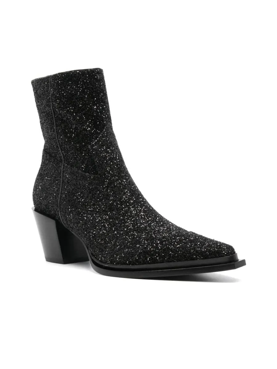 Glitter Detailing Western Style Ankle Boots