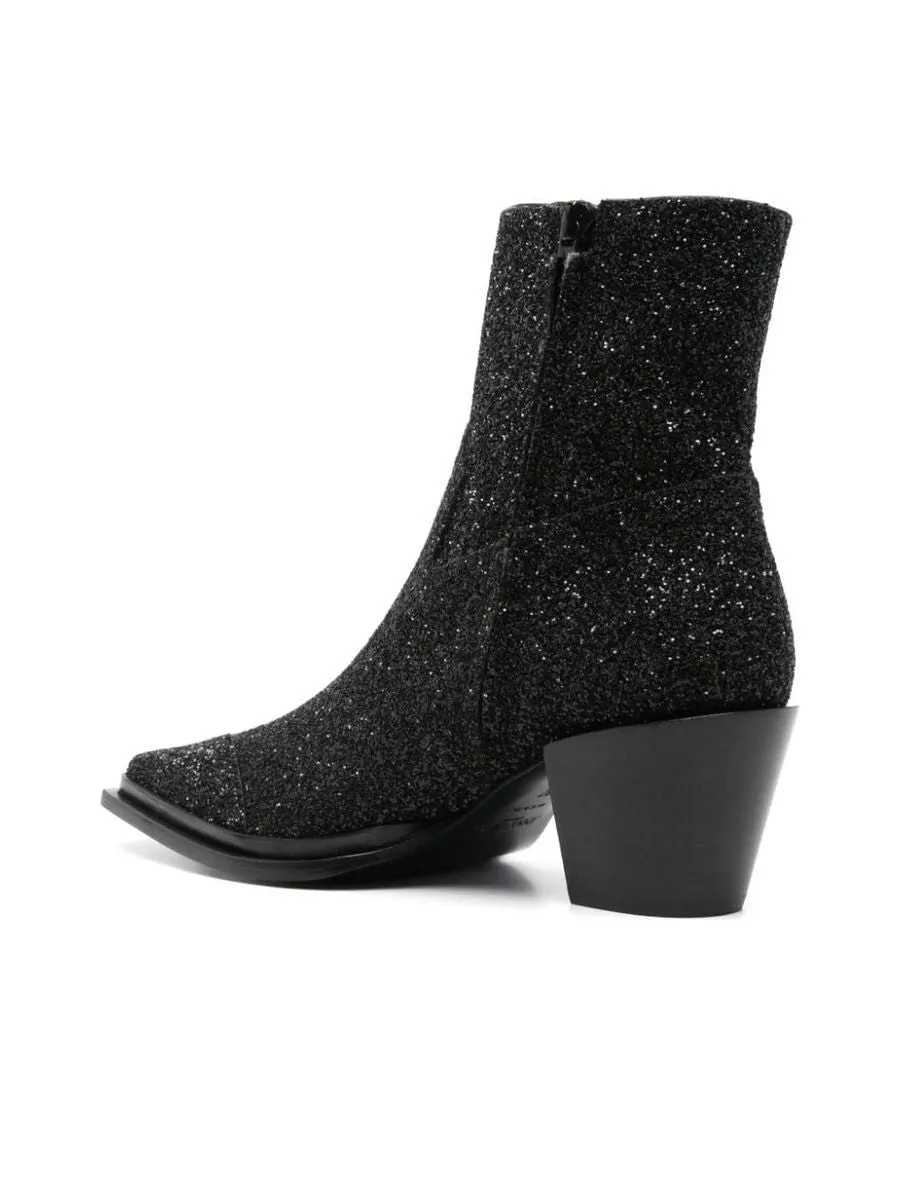 Glitter Detailing Western Style Ankle Boots