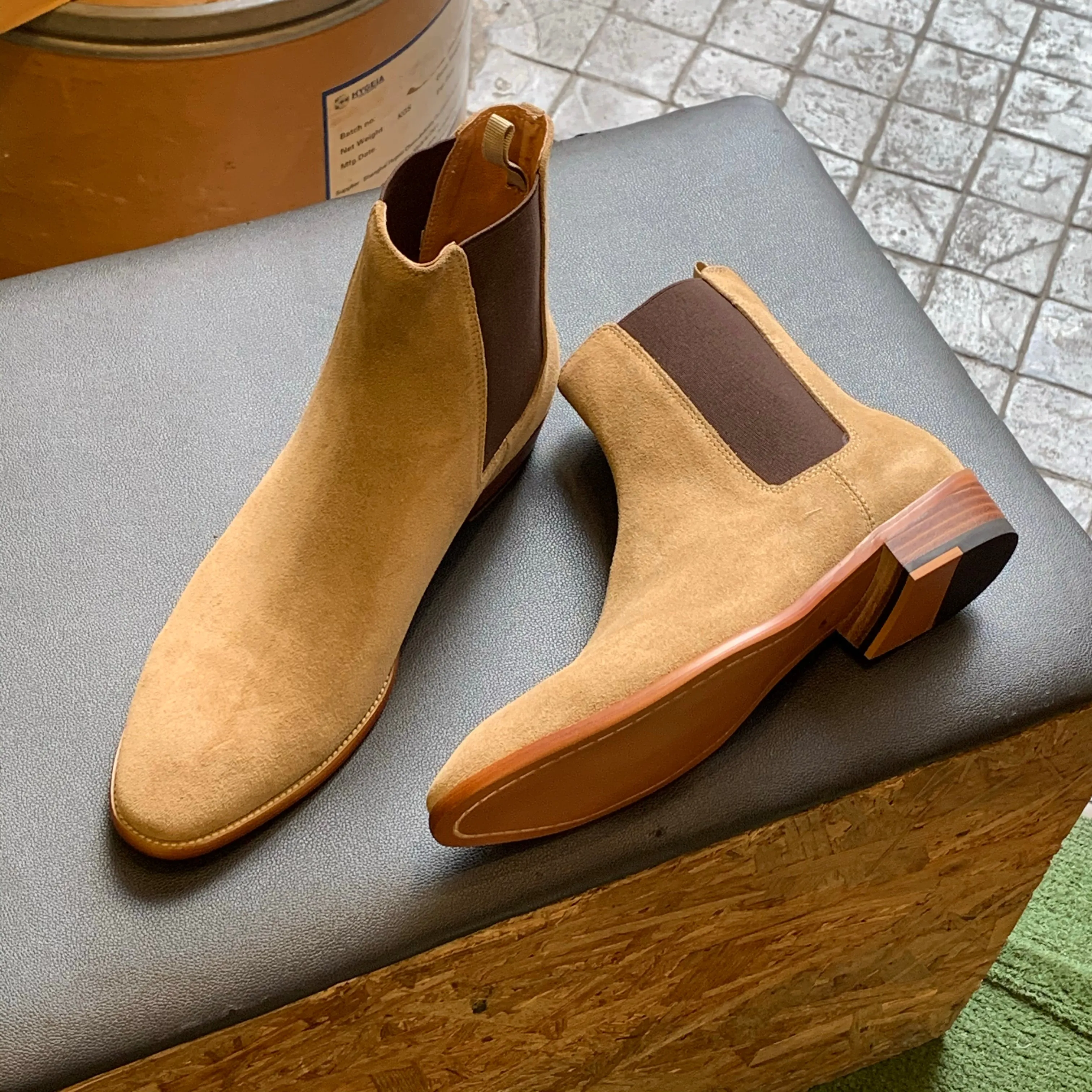 Google SEO: 901 Beige Suede Chelsea Boots - 6.5 inch