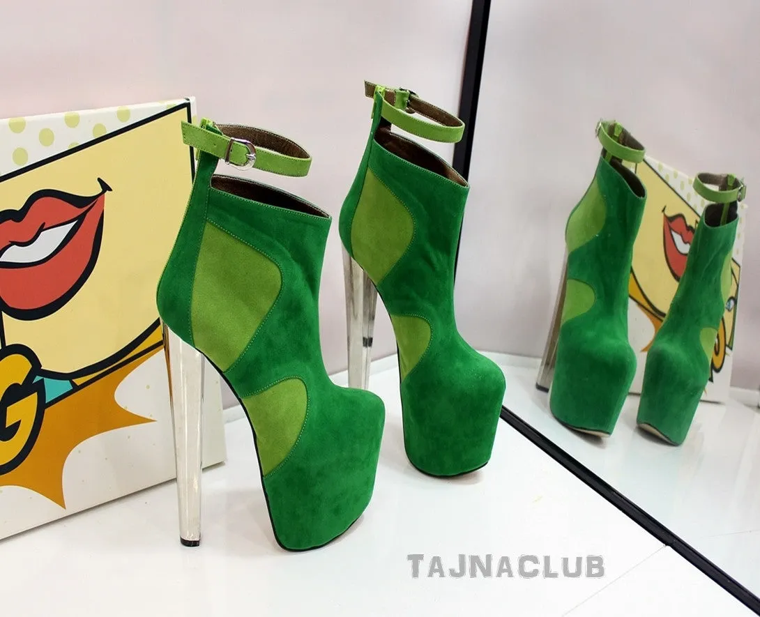 Green ankle boots, platform high heel shoes