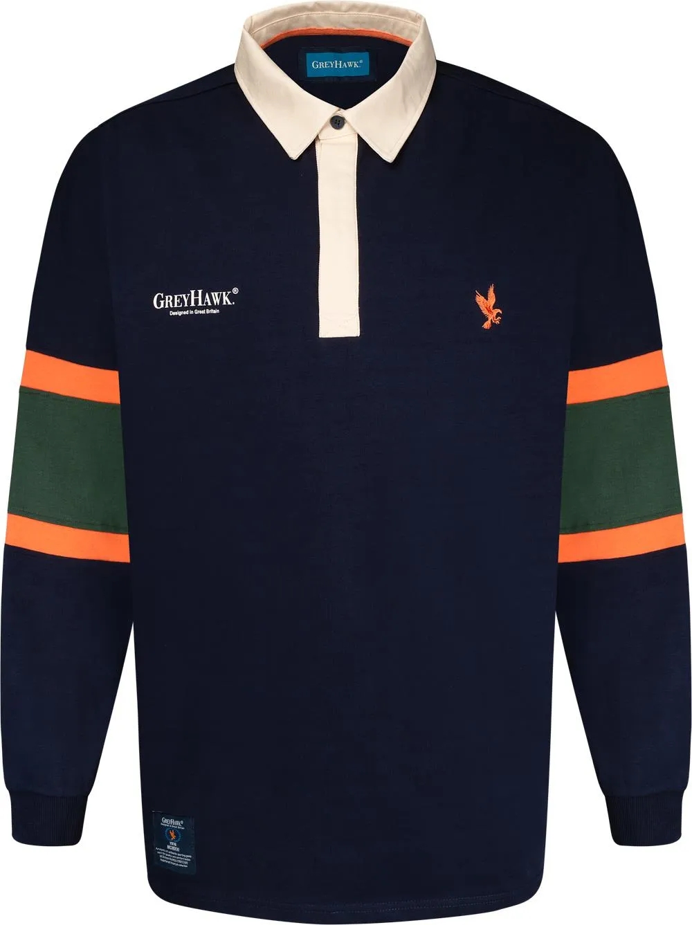 Grey Hawk Long Sleeve Rugby Polo Shirt - Navy Peacoat