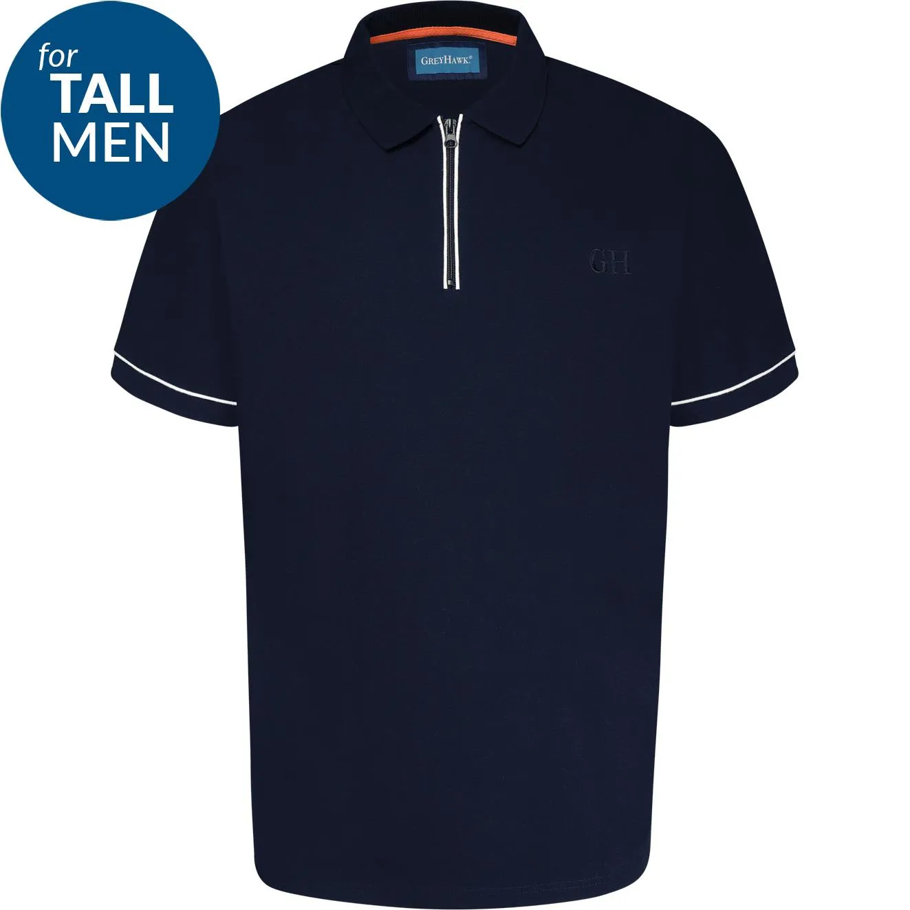 Grey Hawk TALL Smart Zip Neck Polo Shirt - Navy Peacoat