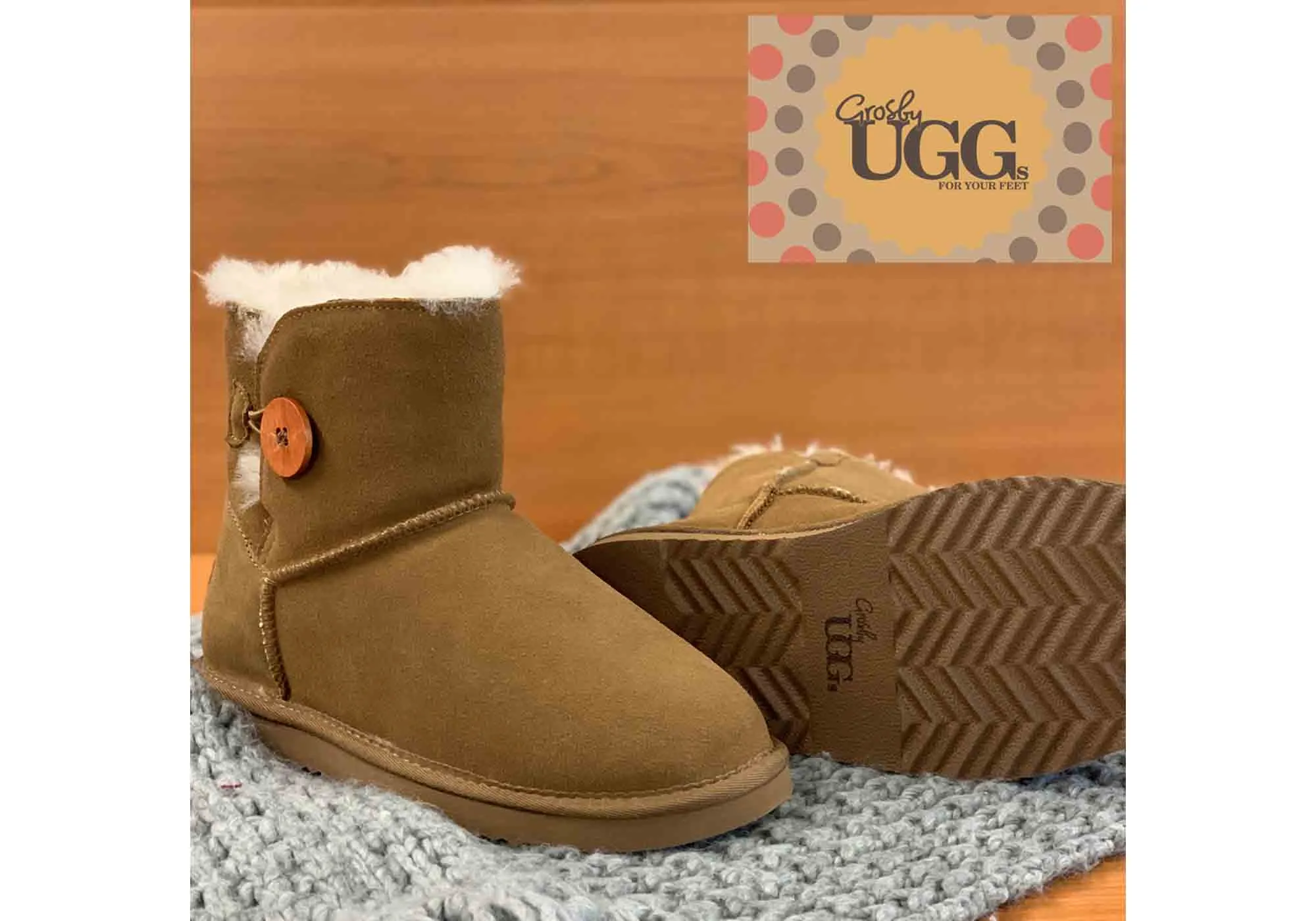 Grosby Button Ugg Womens Warm Comfort Boots With Sheepskin Lining