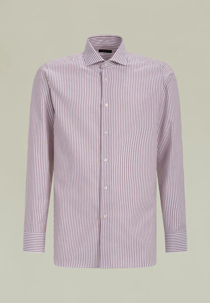 Hazel-white striped slim fit Oxford shirt