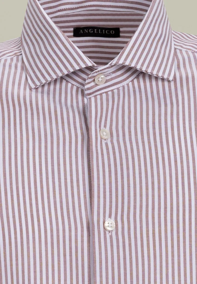 Hazel-white striped slim fit Oxford shirt