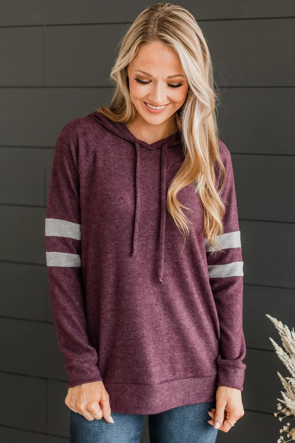 Hearts Delight Hooded Knit Top- Plum