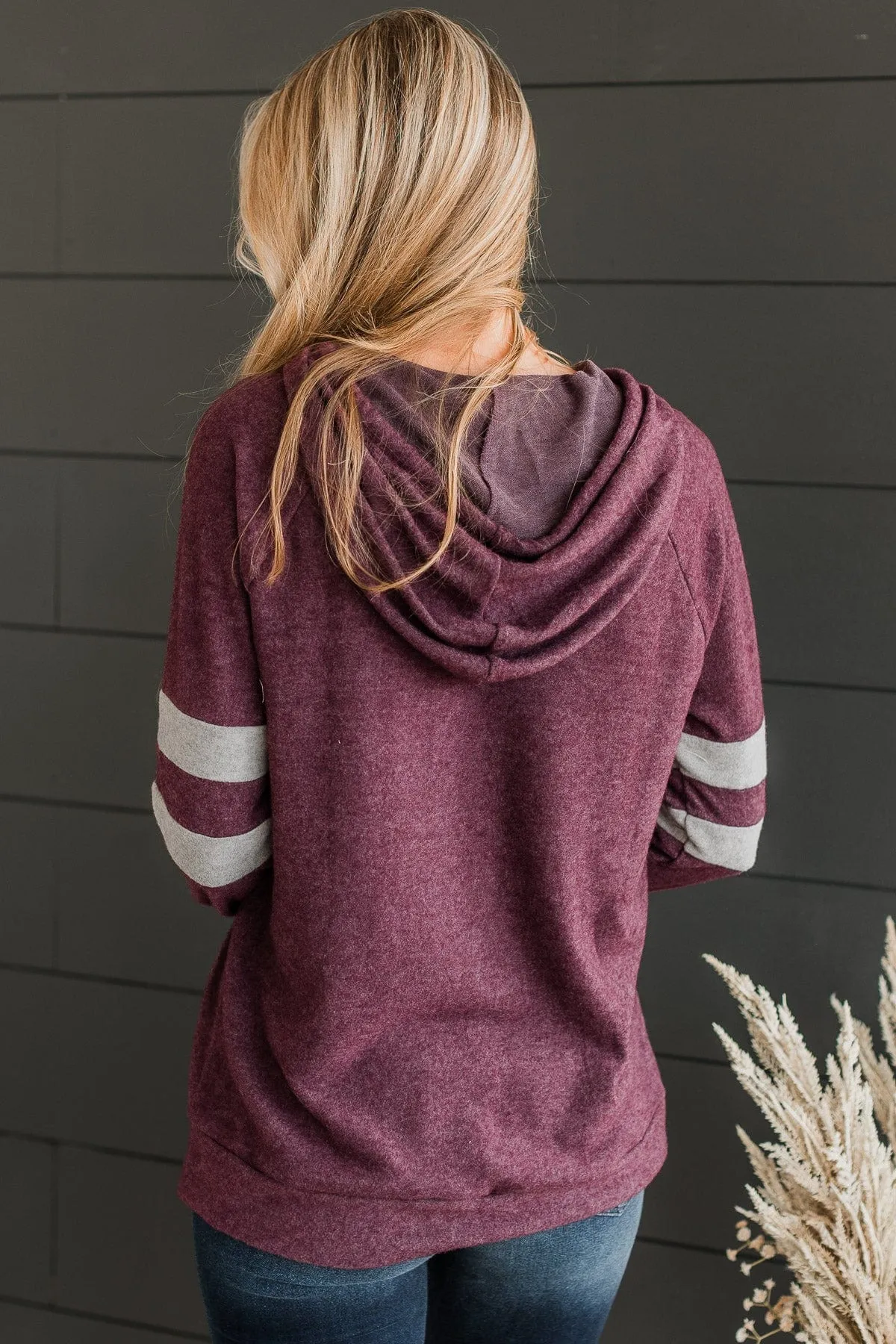 Hearts Delight Hooded Knit Top- Plum