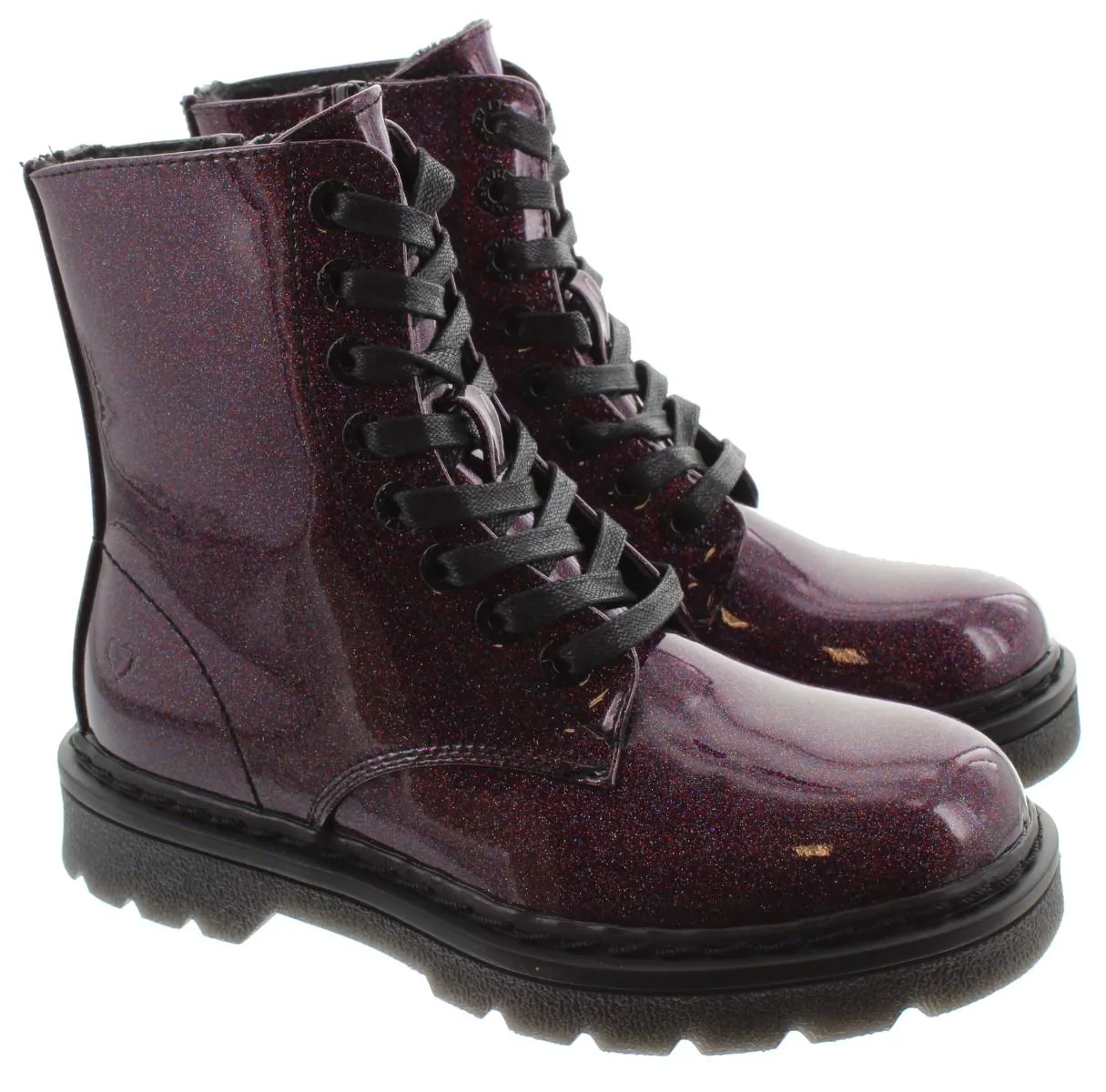 HEAVENLY FEET Ladies Justina Lace Ankle Boots In Purple Glitter