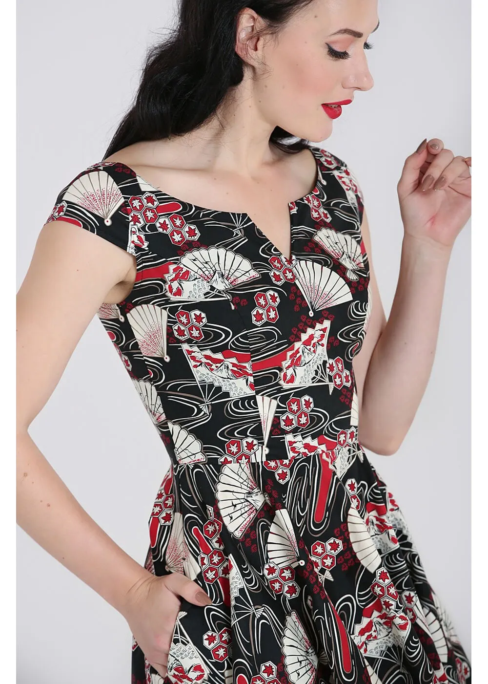 Hell Bunny Lanah Fan 50's Swing Dress Black