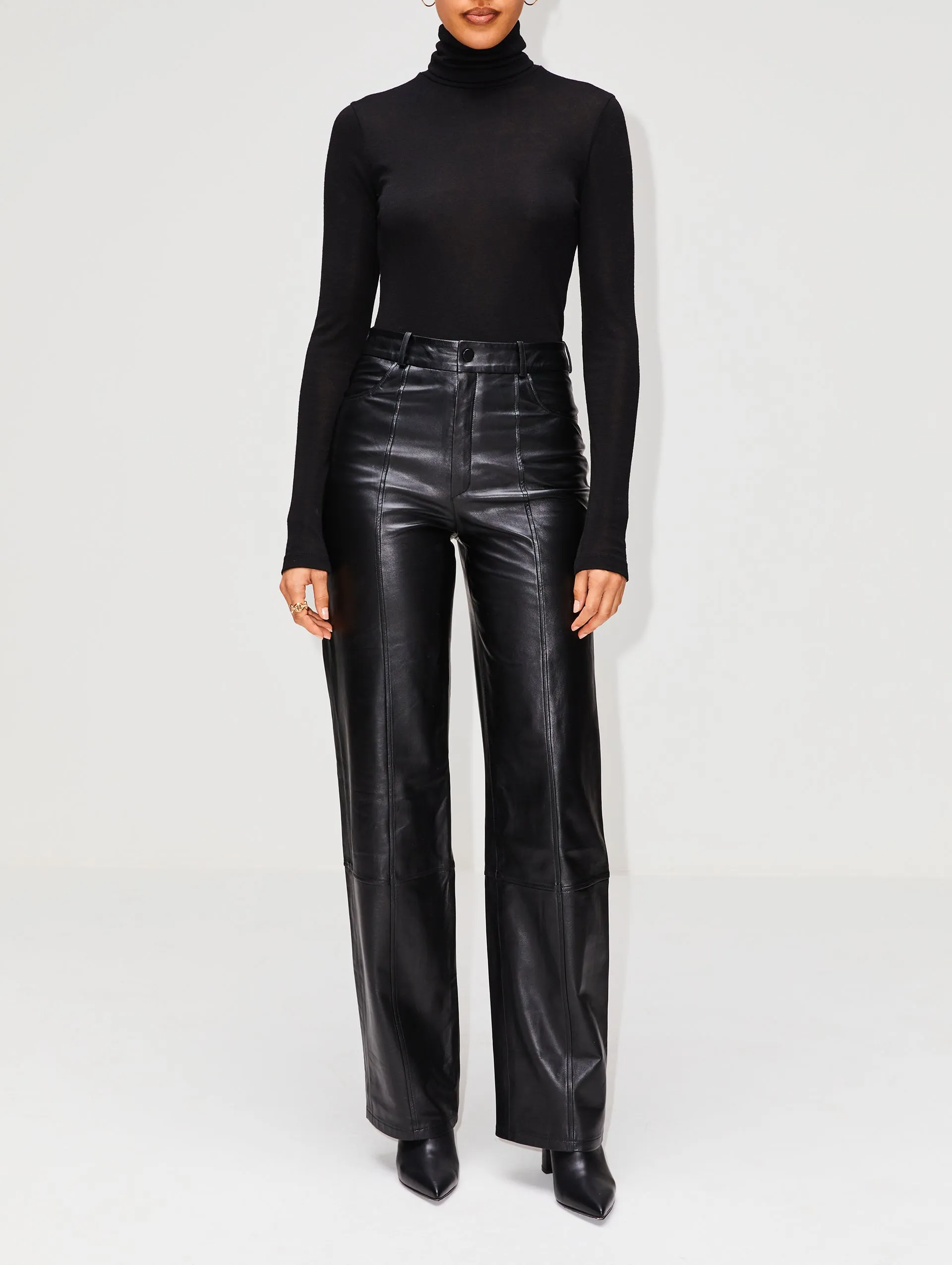 High Rise Baggy Leather Trousers.