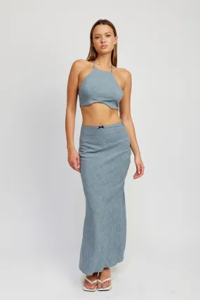 High waist bias maxi skirt.