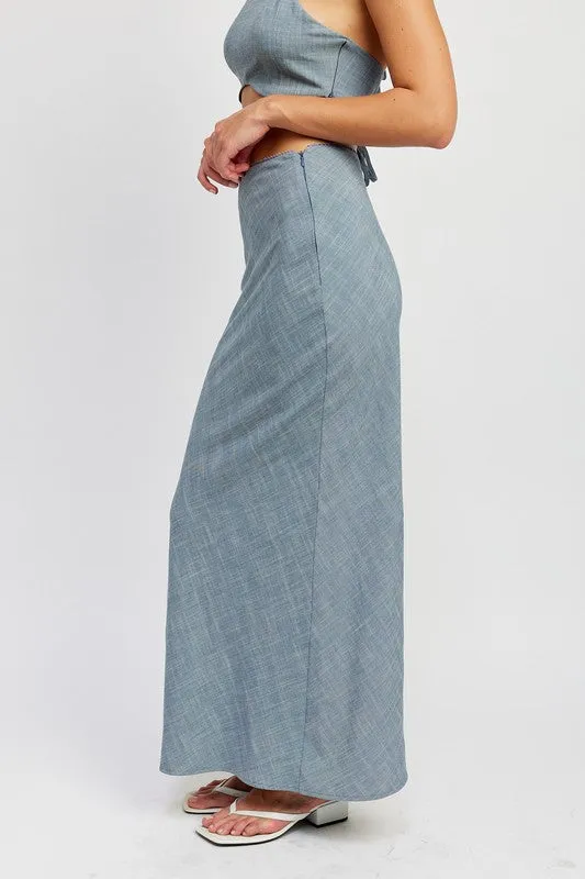 High waist bias maxi skirt.