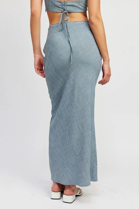 High waist bias maxi skirt.