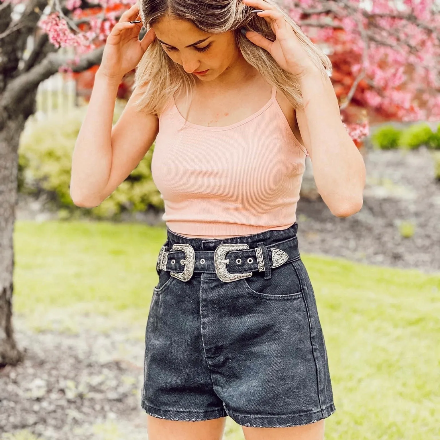 High Waist Shorts with Buckle Detail