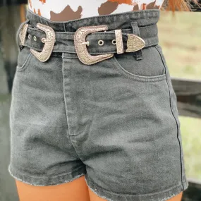 High Waist Shorts with Buckle Detail