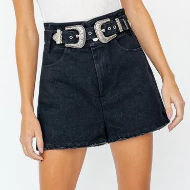 High Waist Shorts with Buckle Detail