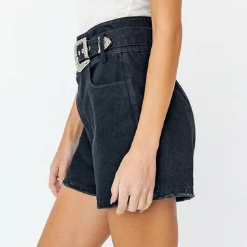 High Waist Shorts with Buckle Detail