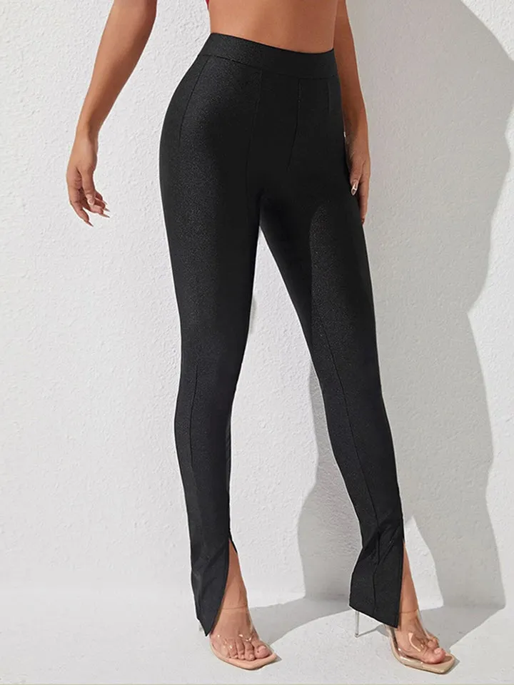 High Waist Slit Skinny Trousers