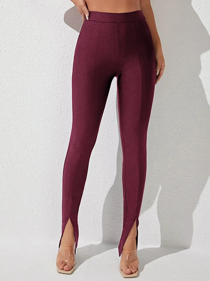 High Waist Slit Skinny Trousers