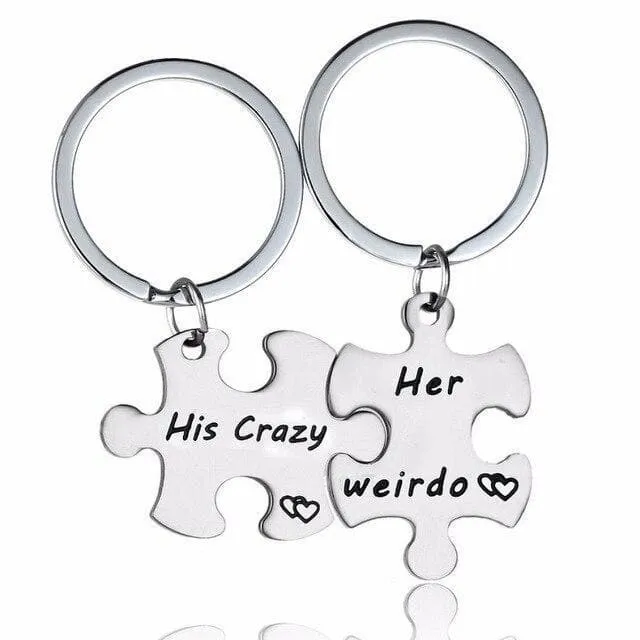 His and Hers Engraved Keychains - Crazy and Weirdo Matching