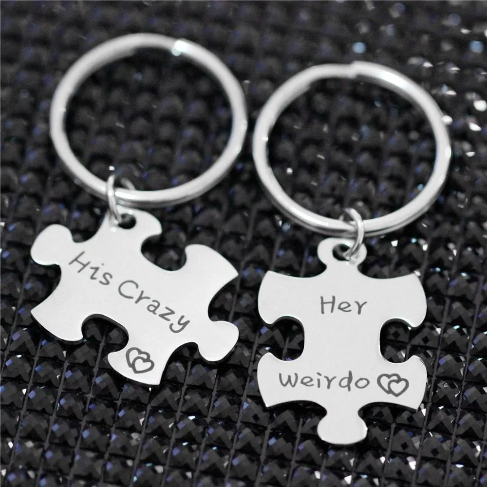 His and Hers Engraved Keychains - Crazy and Weirdo Matching