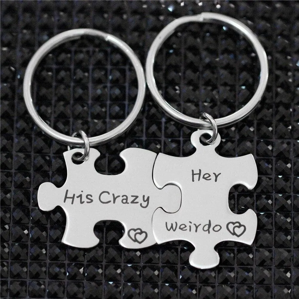 His and Hers Engraved Keychains - Crazy and Weirdo Matching