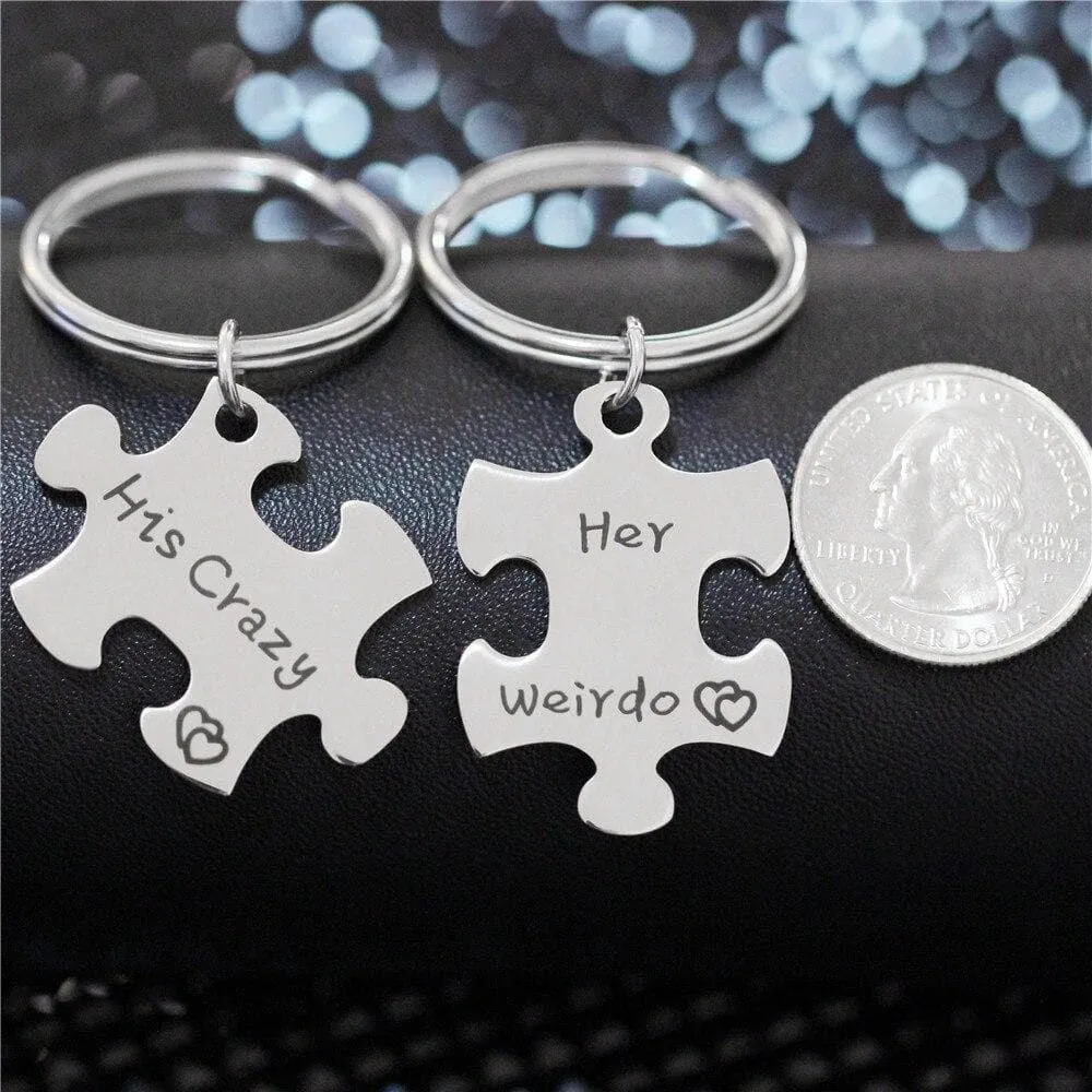 His and Hers Engraved Keychains - Crazy and Weirdo Matching