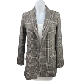 H&M Women's Brown Plaid Long Sleeve Double Breasted Blazer Jacket Coat Size XS